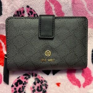 Nine West Black Textured Wallet with Gold Accent